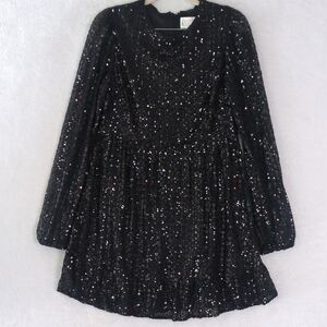 Love Riche Women's Black Sequin Whimsigoth‎ Long Sleeve Mini Dress Size XS